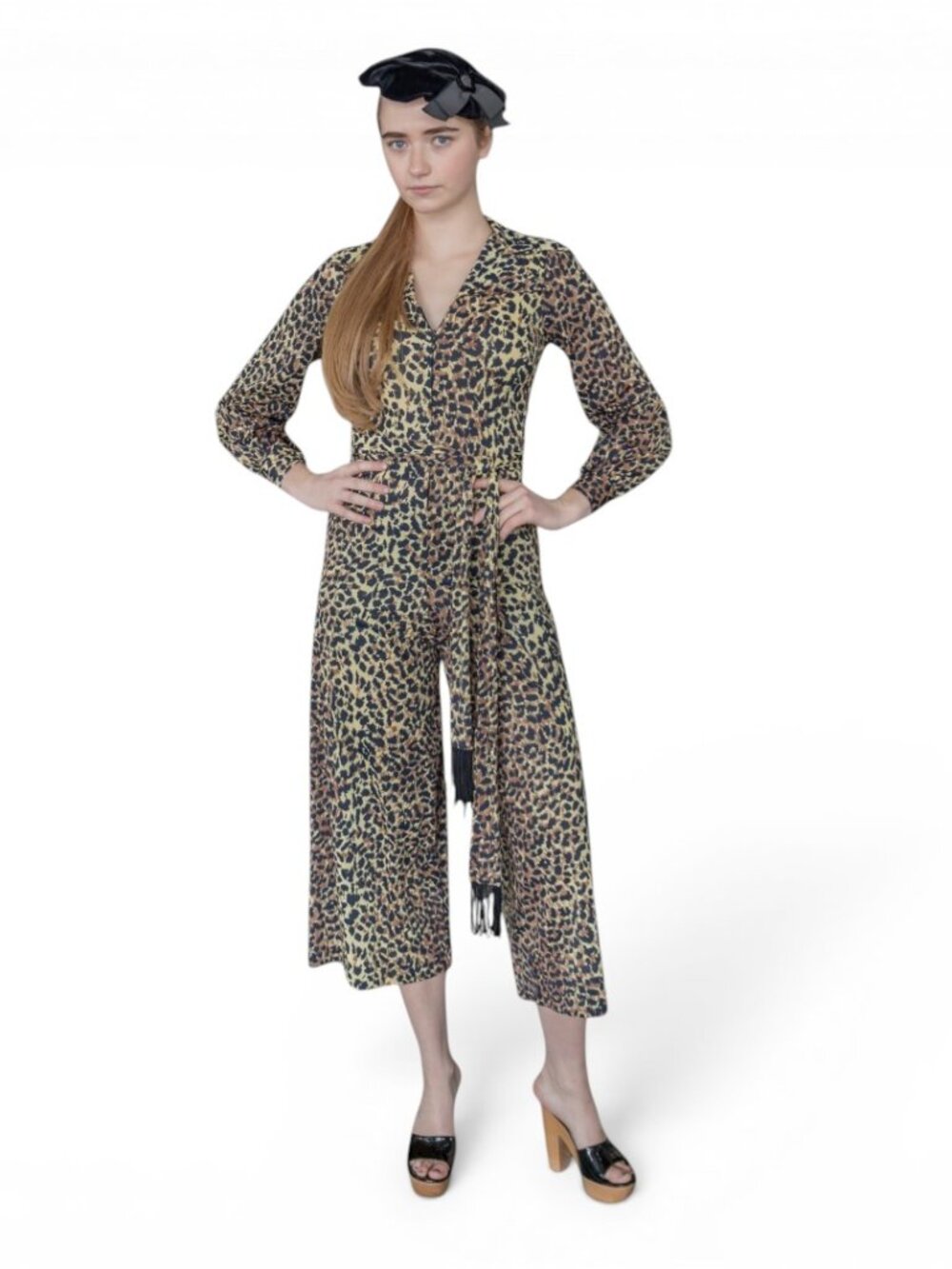 Vintage 1970s LEVOY'S Leopard Print Zip-Front Jumpsuit * Medium